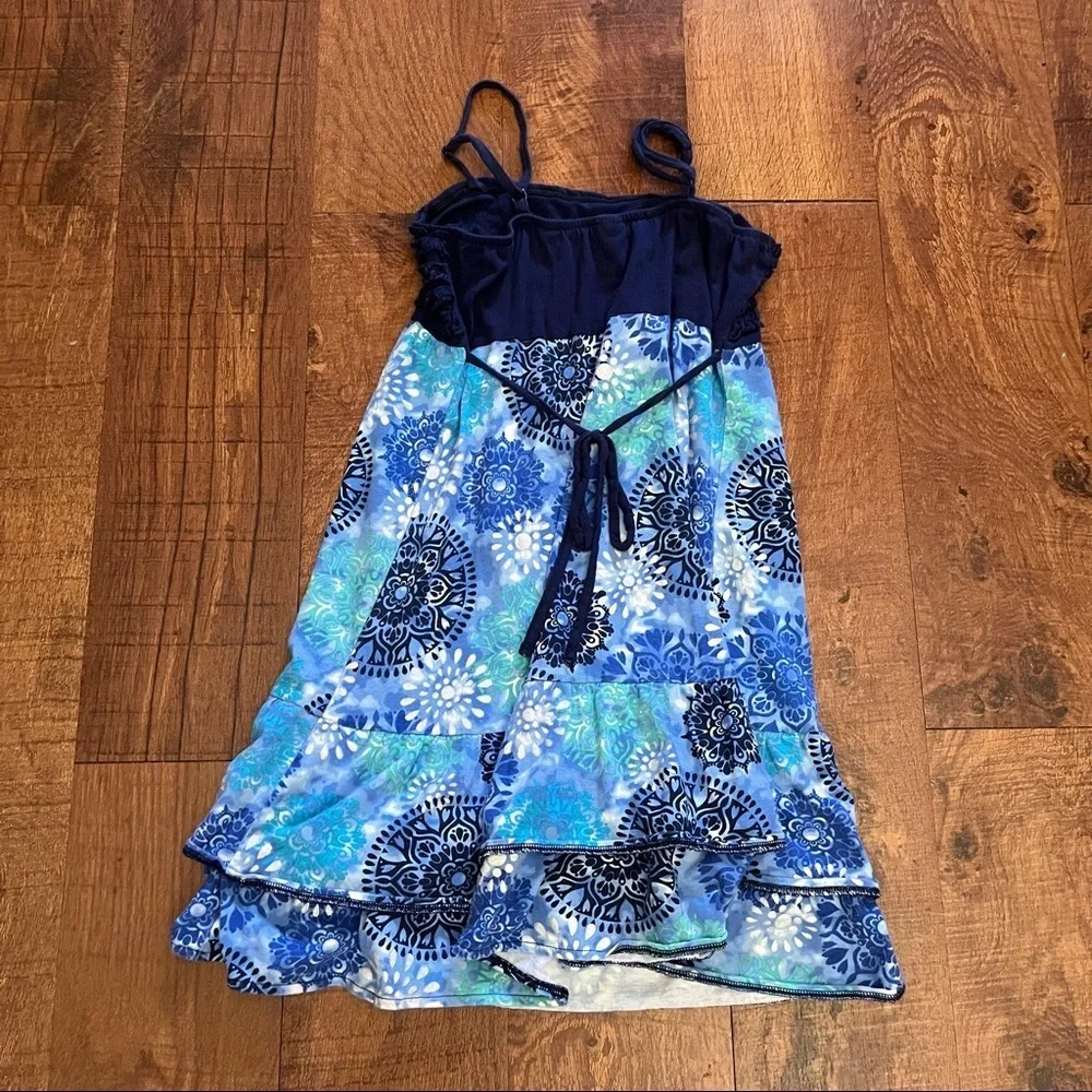 Justice girls sequin ruffle tiered dress Sz 12 blue green white cotton